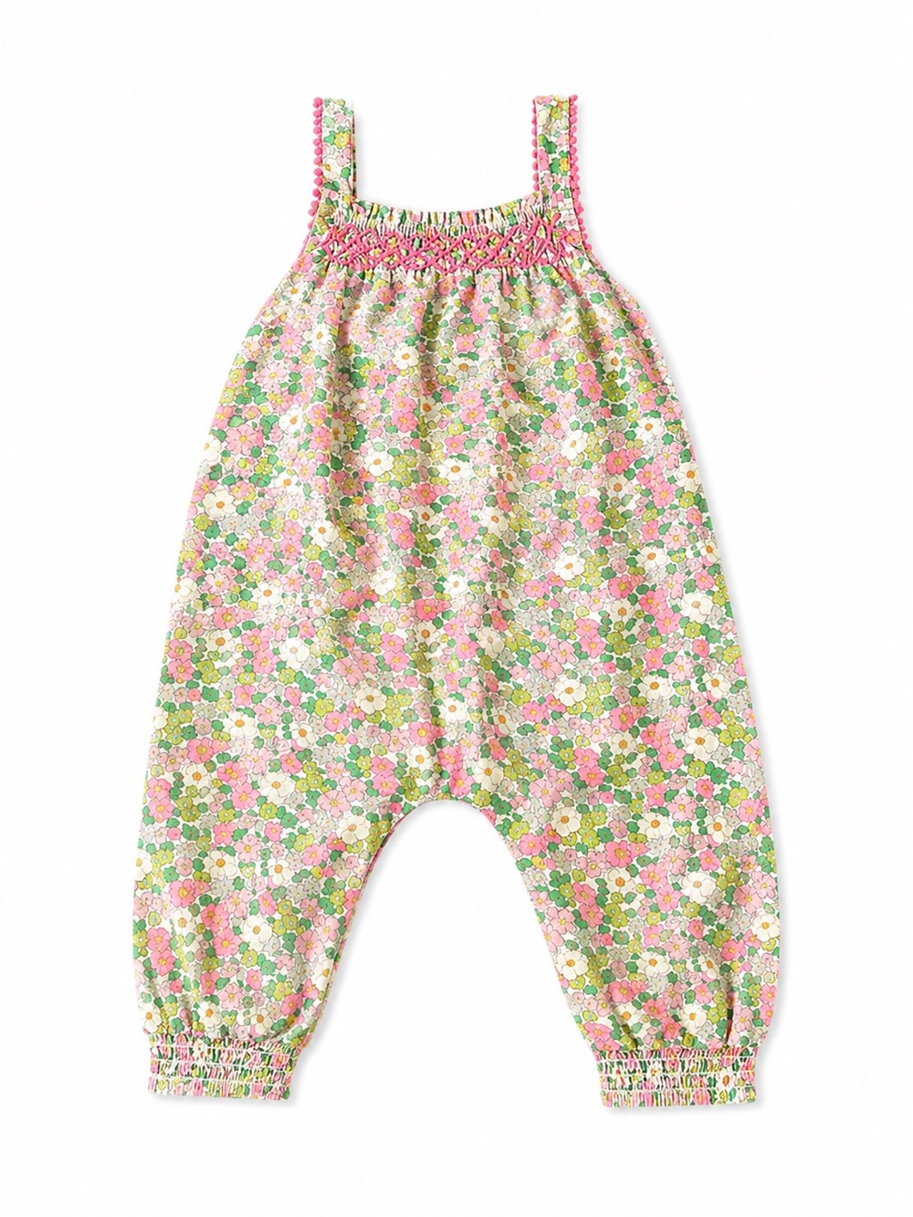 Baby Boden Floral Smocked Romper Jumpsuit 12-18M Pink Green